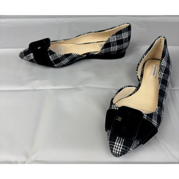 Gingham D'Orsay Alex Marie Plaid Flats Shoes Women's 7 Black White Pointed Toe - Picture 1 of 14